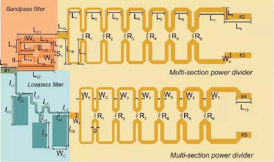 Diplexing Filtering Power Divider with a Lowpass and Dual-Band Bandpass Response