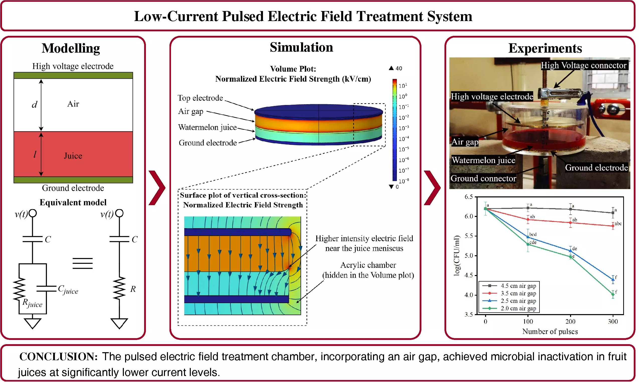 A Low-Current Pulsed Electric Field Treatment System for Fruit Juices: Air-Gap Optimisation and Assessment of Microbial Inactivation
