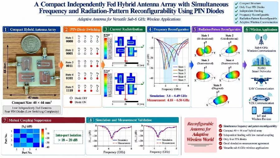 A Compact PIN diode-based Independently Fed Frequency and Pattern Reconfigurable Hybrid Antenna Array for Wireless Applications